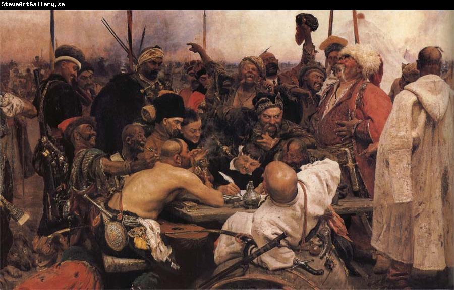 Ilya Repin The Zaporozhyz Cossachs Writting a Letter to the Turkish Sultan
